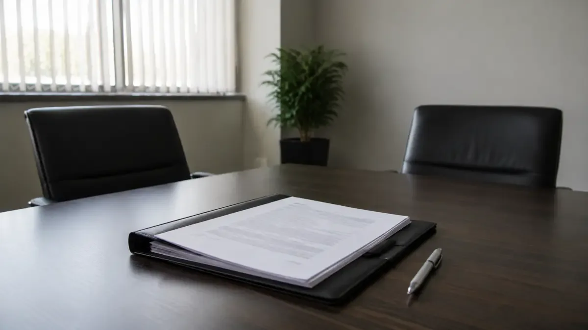 Carpeta de currículum sobre la mesa de una entrevista laboral